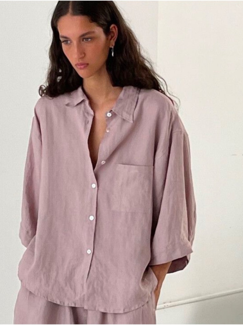 *SOLD* Deiji Studios Relaxed Linen Button-Down Shirt in Dusty Rose